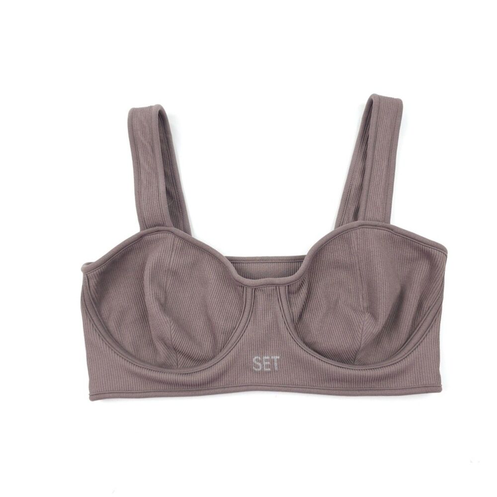 NEW Set Active Sculptflex Contour Bra Mocha Ribbed Athletic Yoga Lounge Sporty